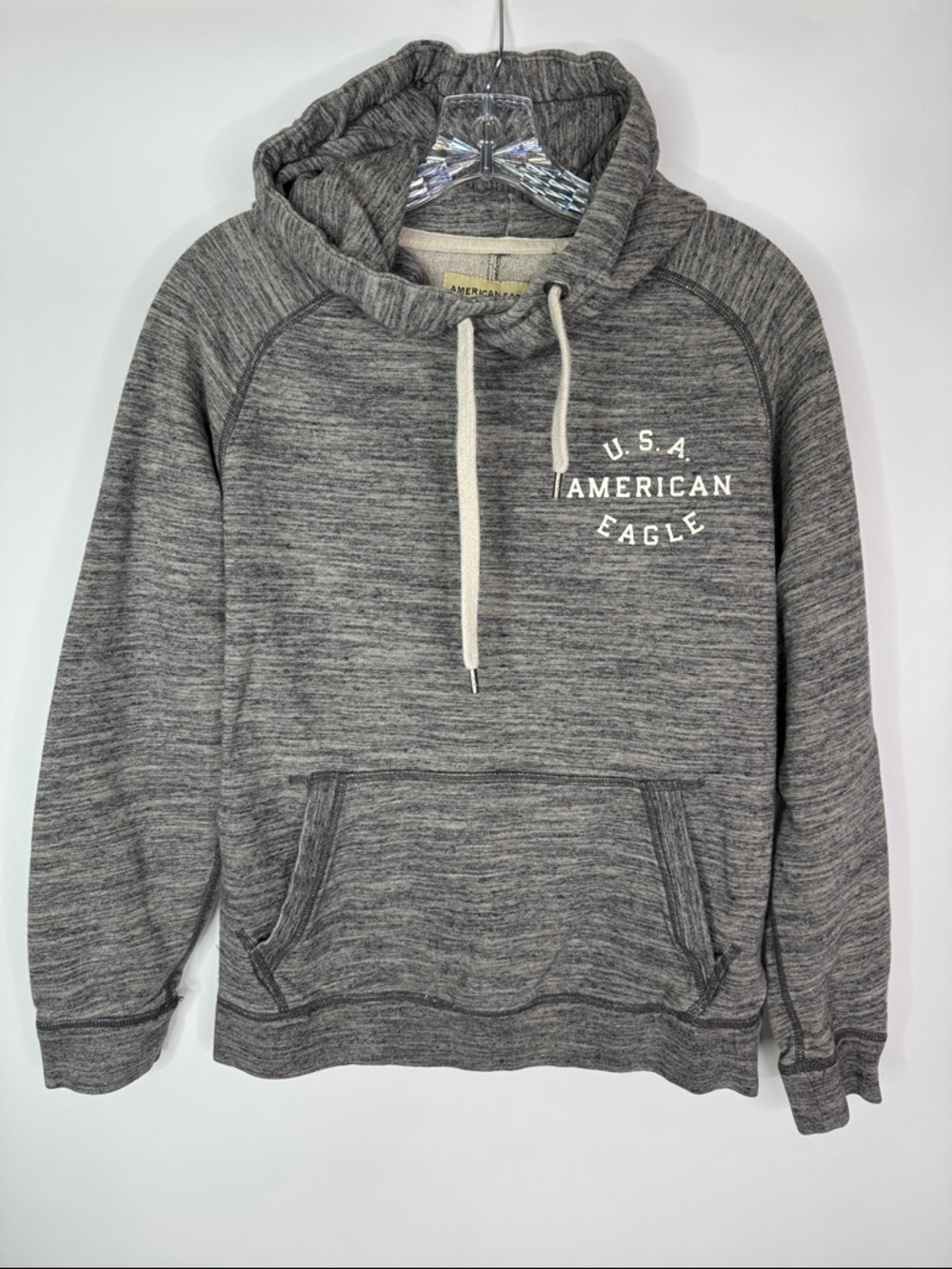 American Eagle Heathered Gray Hooded Sweatshirt Size XS